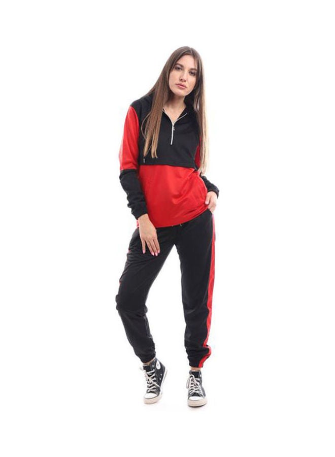 Caesar Sport Color Block Long Sleeve Training Suit With Pockets Black-Foushia  - Image 1