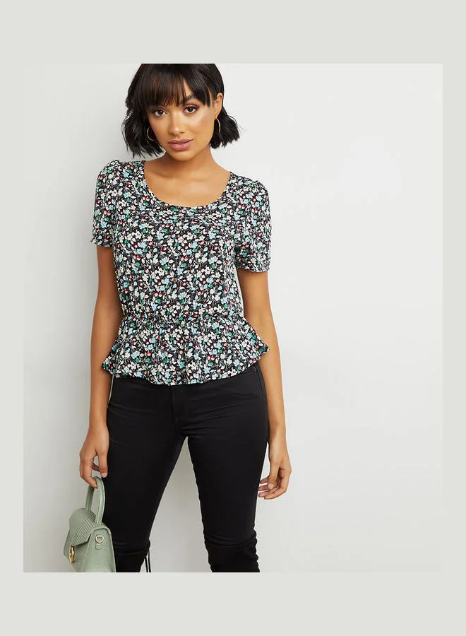 Closet By Styli Floral Print Scoop Neck Top Multicolour