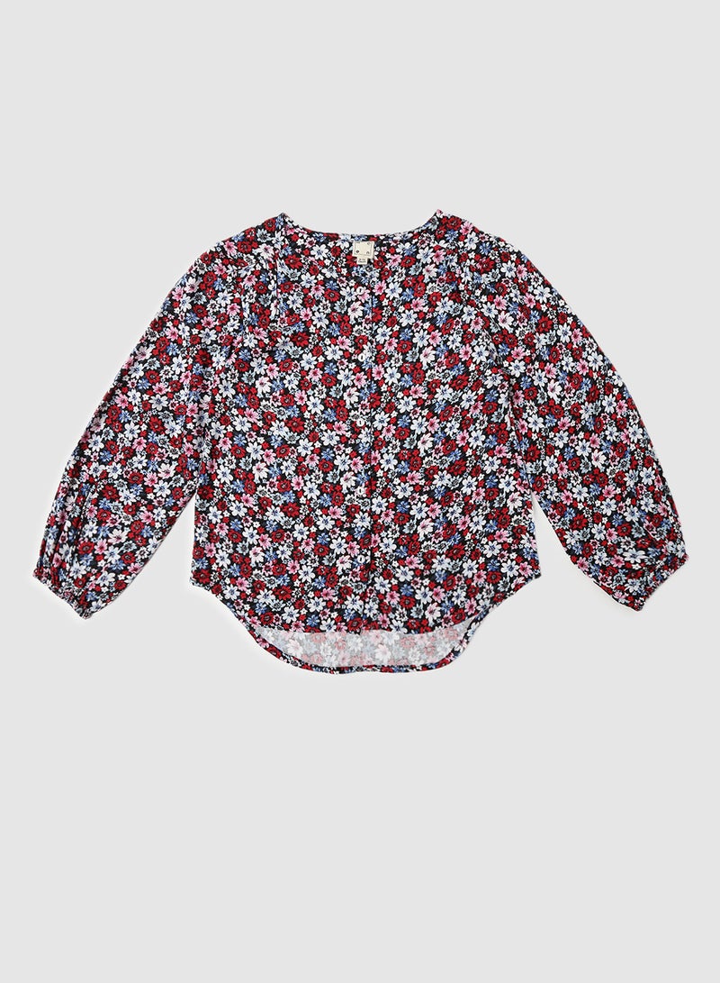 NEON - Girls Round Neck Long Sleeve Blouse Black/White/Red - Image 1
