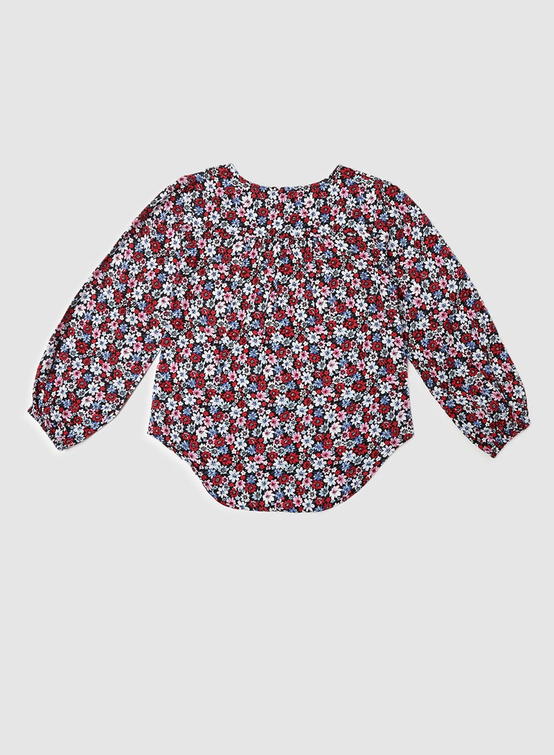 NEON - Girls Round Neck Long Sleeve Blouse Black/White/Red - Image 1