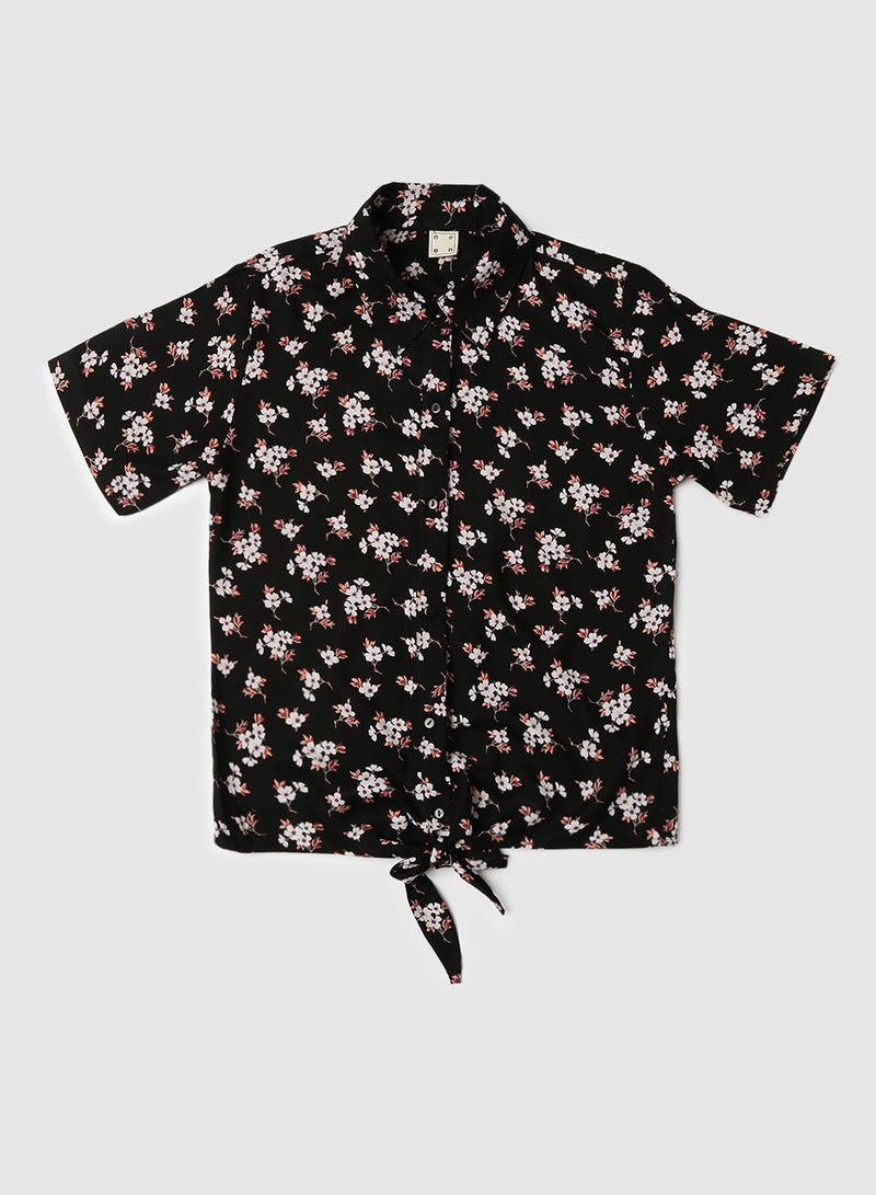 Neon Girls Collared Neck Short Sleeve Shirt Black  - Image 1