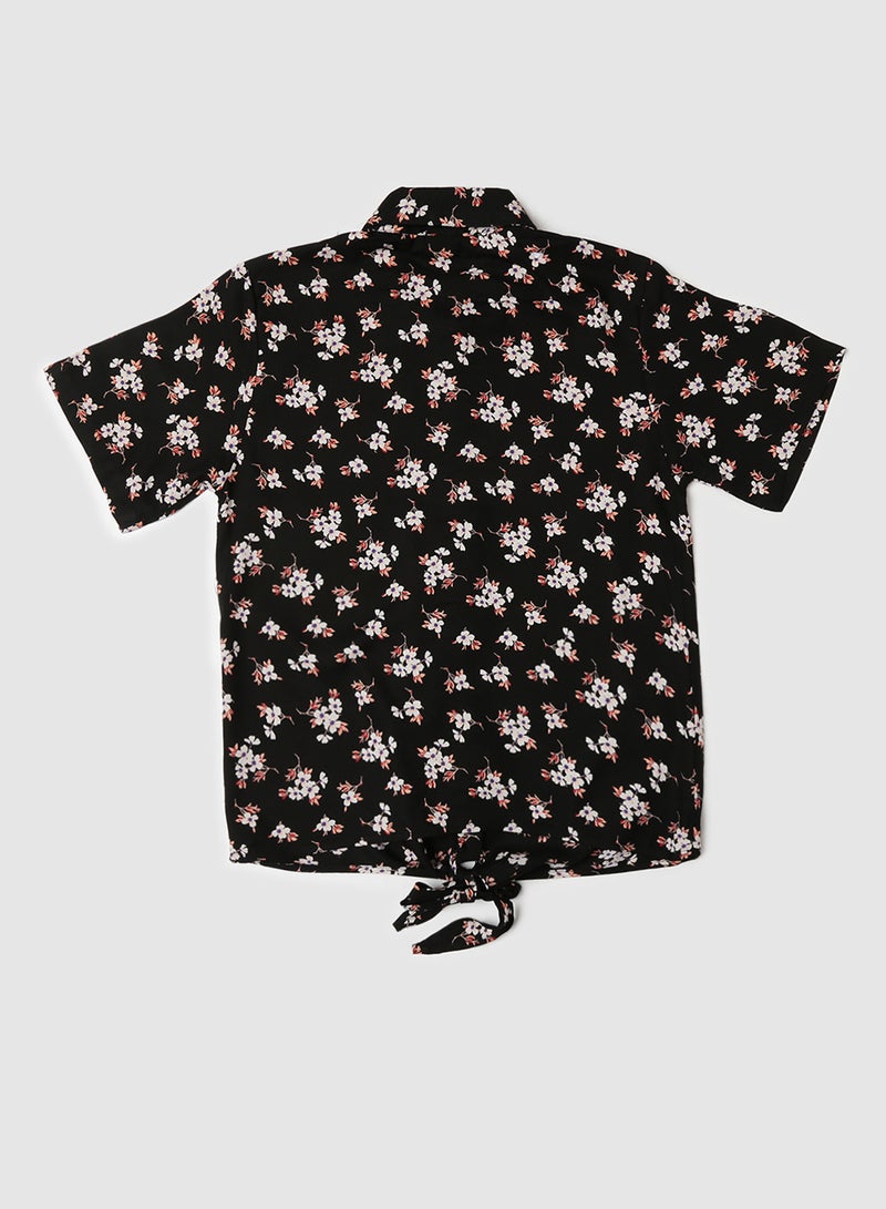 Neon Girls Collared Neck Short Sleeve Shirt Black  - Image 2
