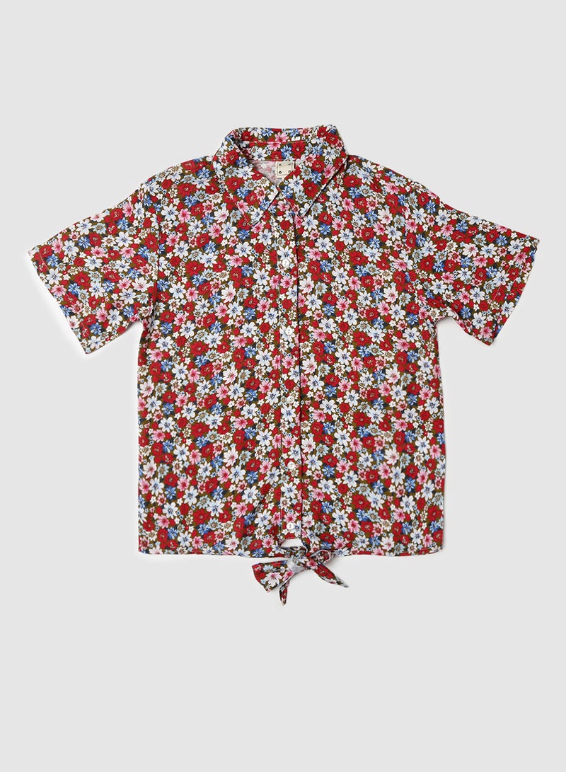 NEON Girls Collared Neck Short Sleeve Shirt Red/Blue/Pink  - Image 1