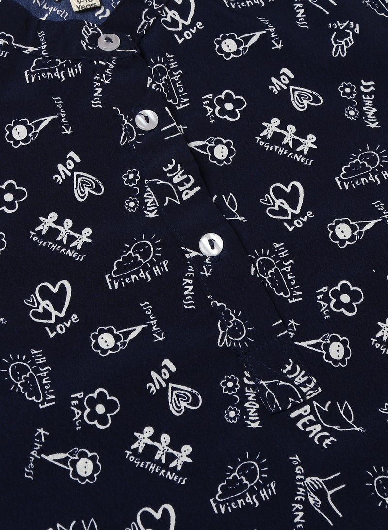 Neon Girls Mandarin Neckpuff Sleeve Blouse Navy  - Image 3