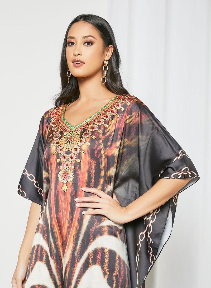 Zyna Fashion - Trendy Modest V-Neck Kaftan Multicolour - Image 1