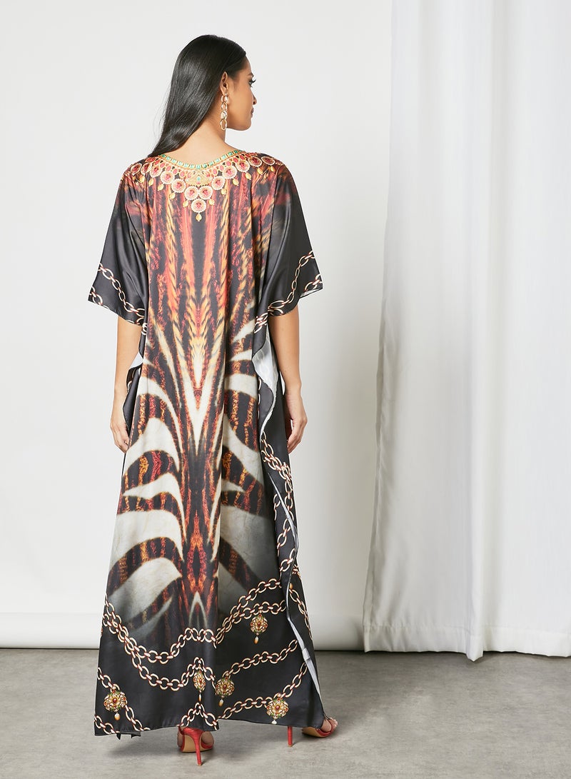 Zyna Fashion - Trendy Modest V-Neck Kaftan Multicolour - Image 1