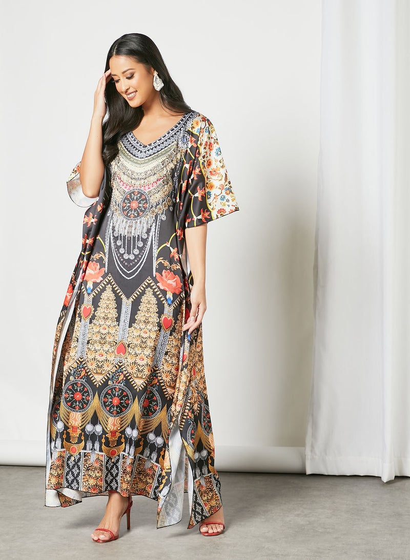 Zyna Fashion - Trendy Modest V-Neck Kaftan Multicolour - Image 1