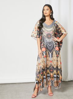 Trendy Modest V-Neck Kaftan Multicolour