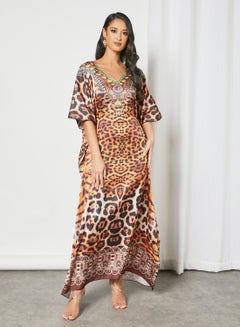 Trendy Modest V-Neck Kaftan Multicolour