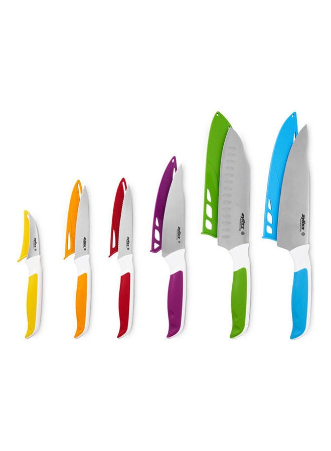 زيليس طقم سكاكين كومفروت من 6 قطع - سكين شيف وسكين سانتوكو وسكين مطبخ وسكين تقشير متعدد الألوان