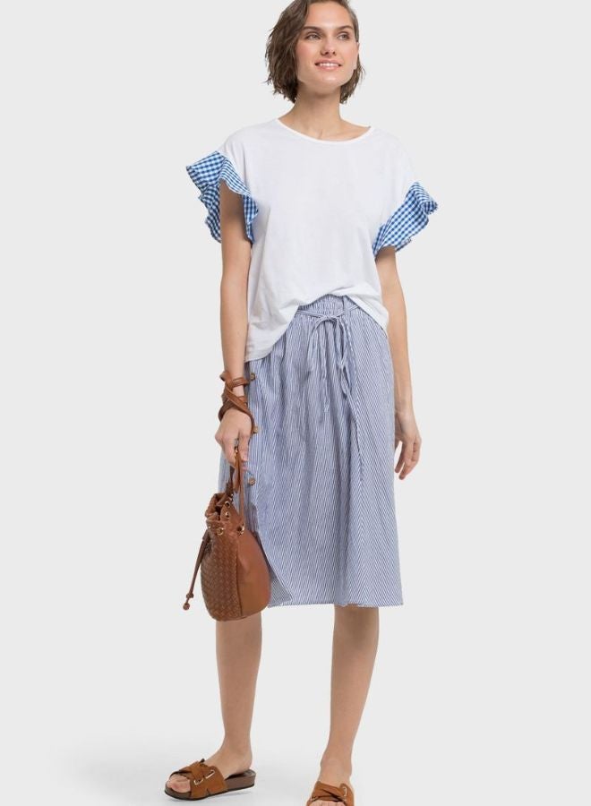 RINA Ruffle Detail T-Shirt White/Blue - Image 1