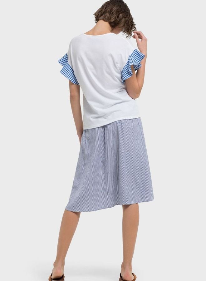RINA Ruffle Detail T-Shirt White/Blue - Image 2