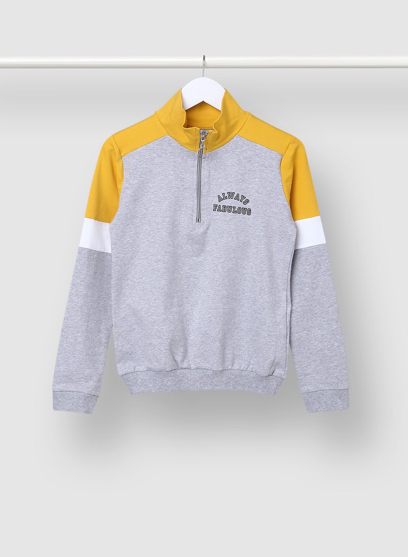 NEON Printed Zipper Sweatshirt Grey/Yellow  - Image 1