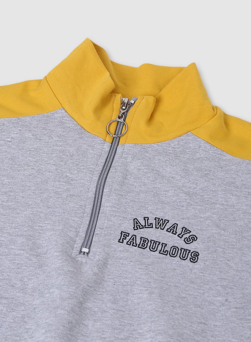 NEON Printed Zipper Sweatshirt Grey/Yellow  - Image 3