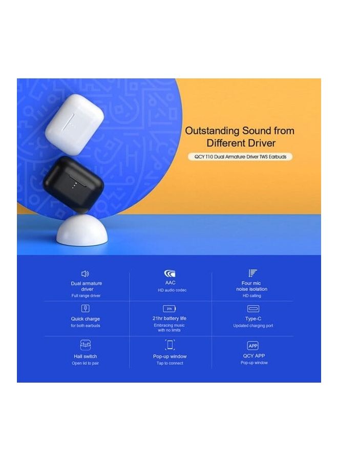 QCY - T10 True Wireless Earbuds White - Image 1