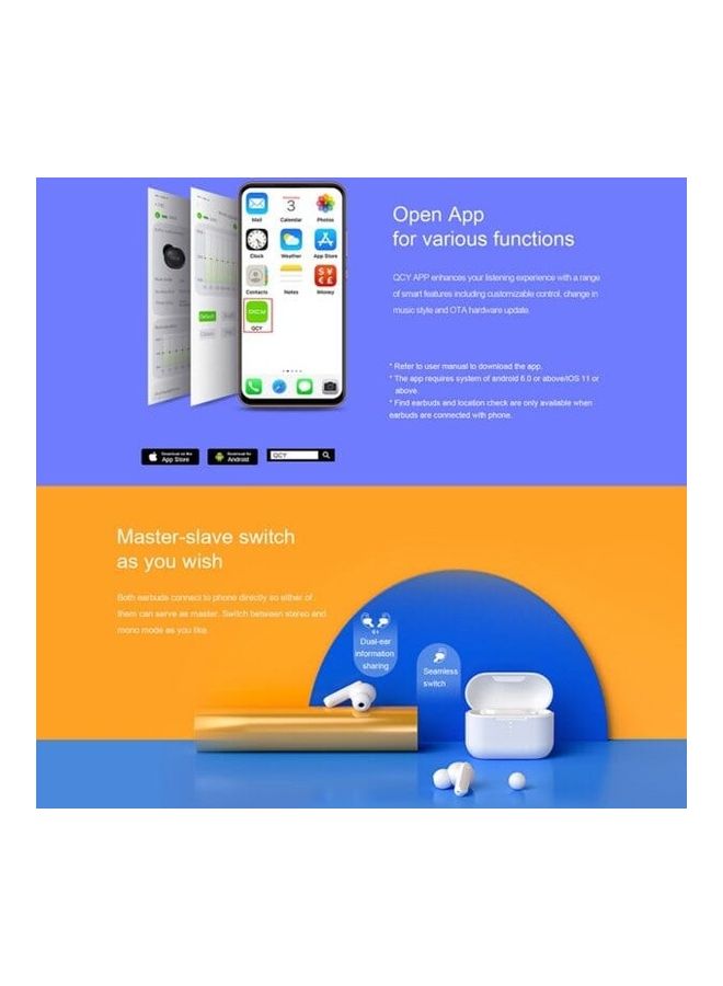 QCY - T10 True Wireless Earbuds White - Image 1