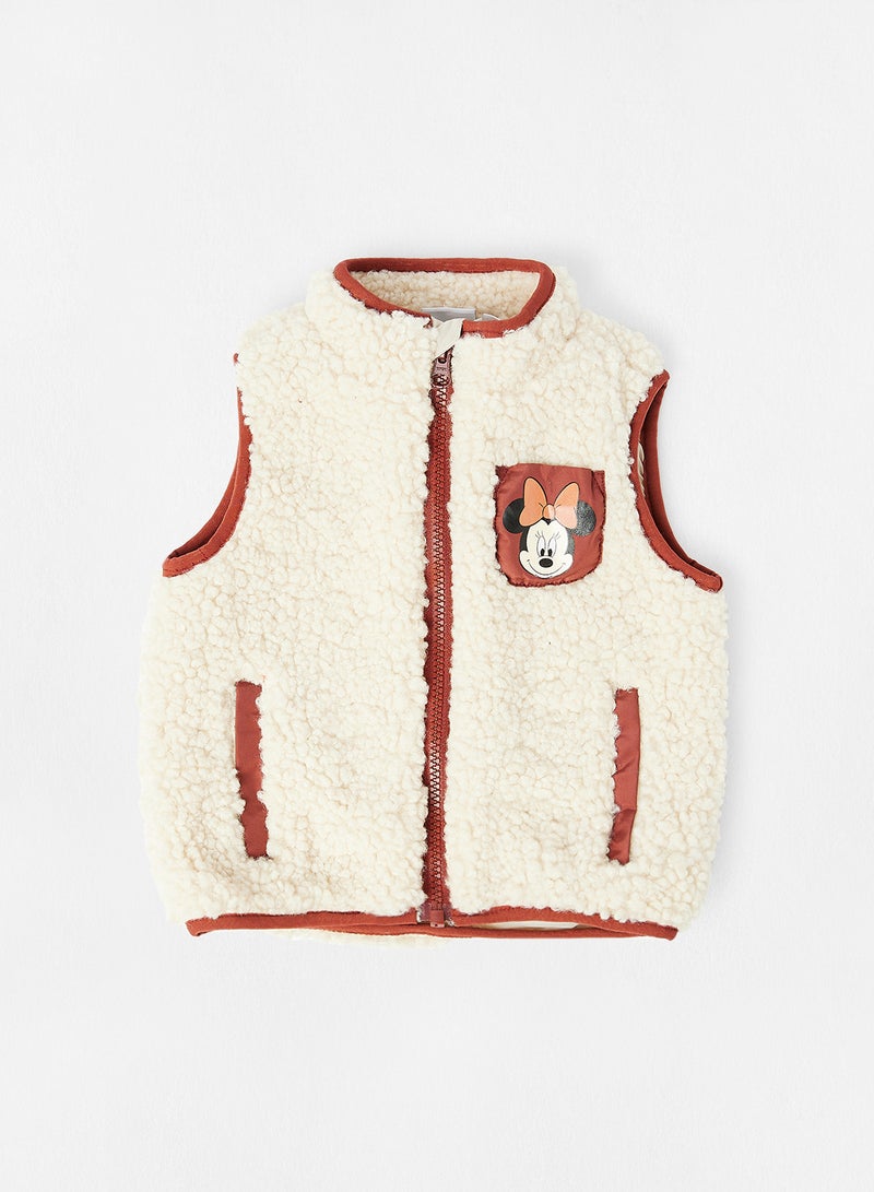 NAME IT - Girls Minnie Mouse Sherpa Jacket Beige - Image 1