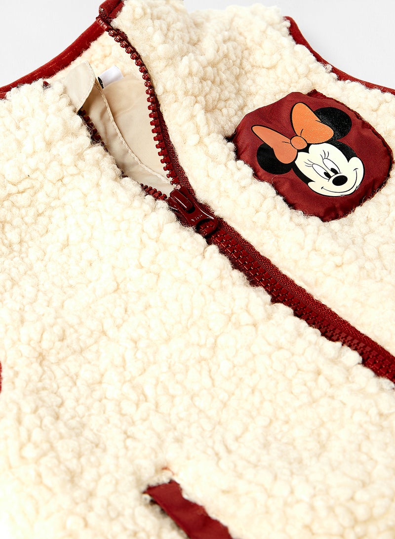 NAME IT - Girls Minnie Mouse Sherpa Jacket Beige - Image 1
