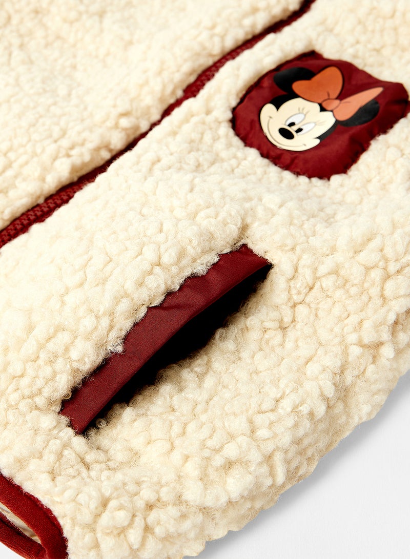 NAME IT - Girls Minnie Mouse Sherpa Jacket Beige - Image 1