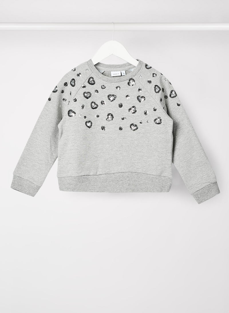 NAME IT Girls Sequin Long Sleeve Sweatshirt Grey  - Image 1