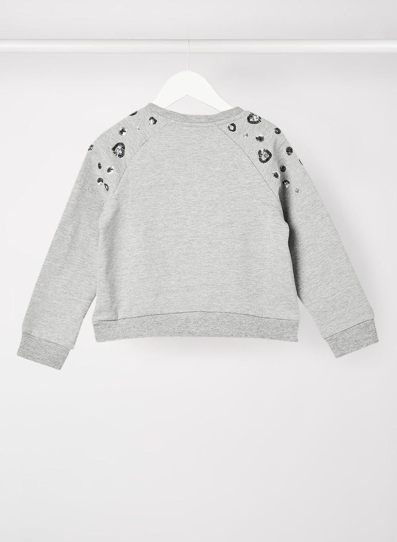 NAME IT Girls Sequin Long Sleeve Sweatshirt Grey  - Image 2