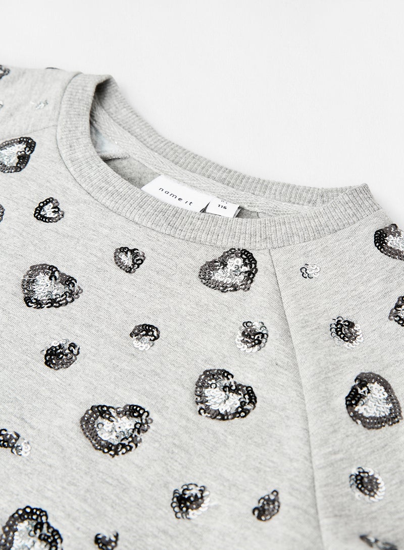 NAME IT Girls Sequin Long Sleeve Sweatshirt Grey  - Image 3