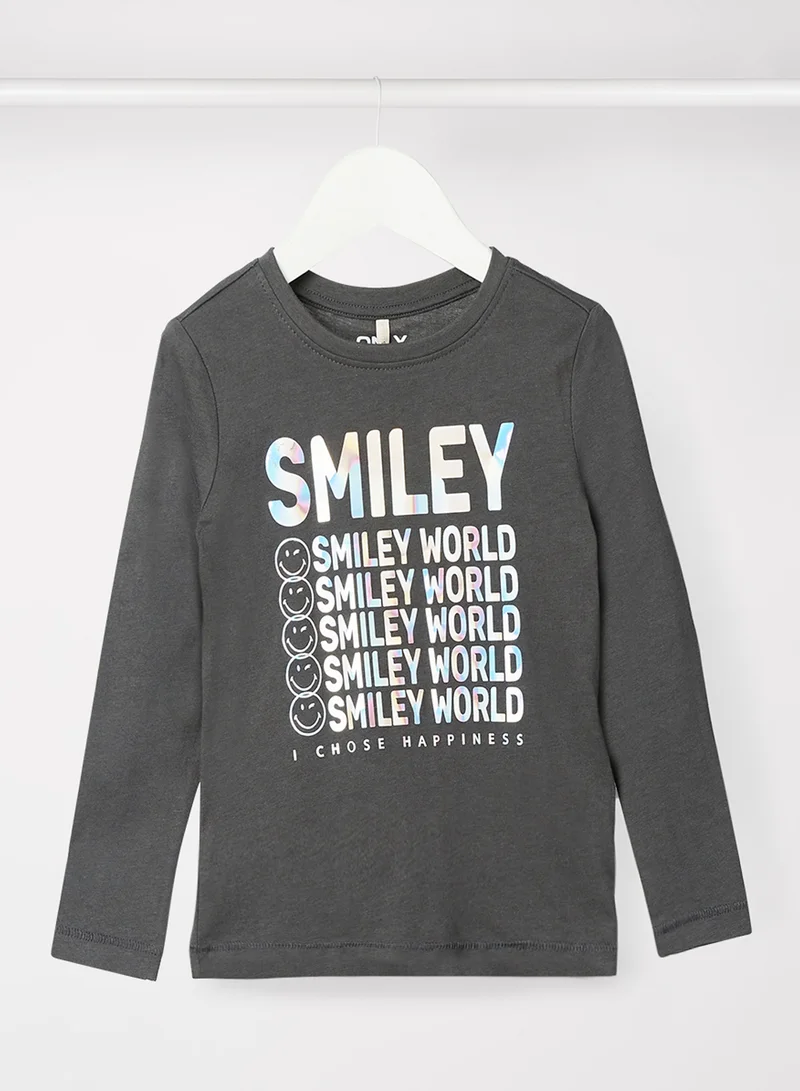 ONLY Kids/Teen Smiley Slogan T-Shirt Dark Grey