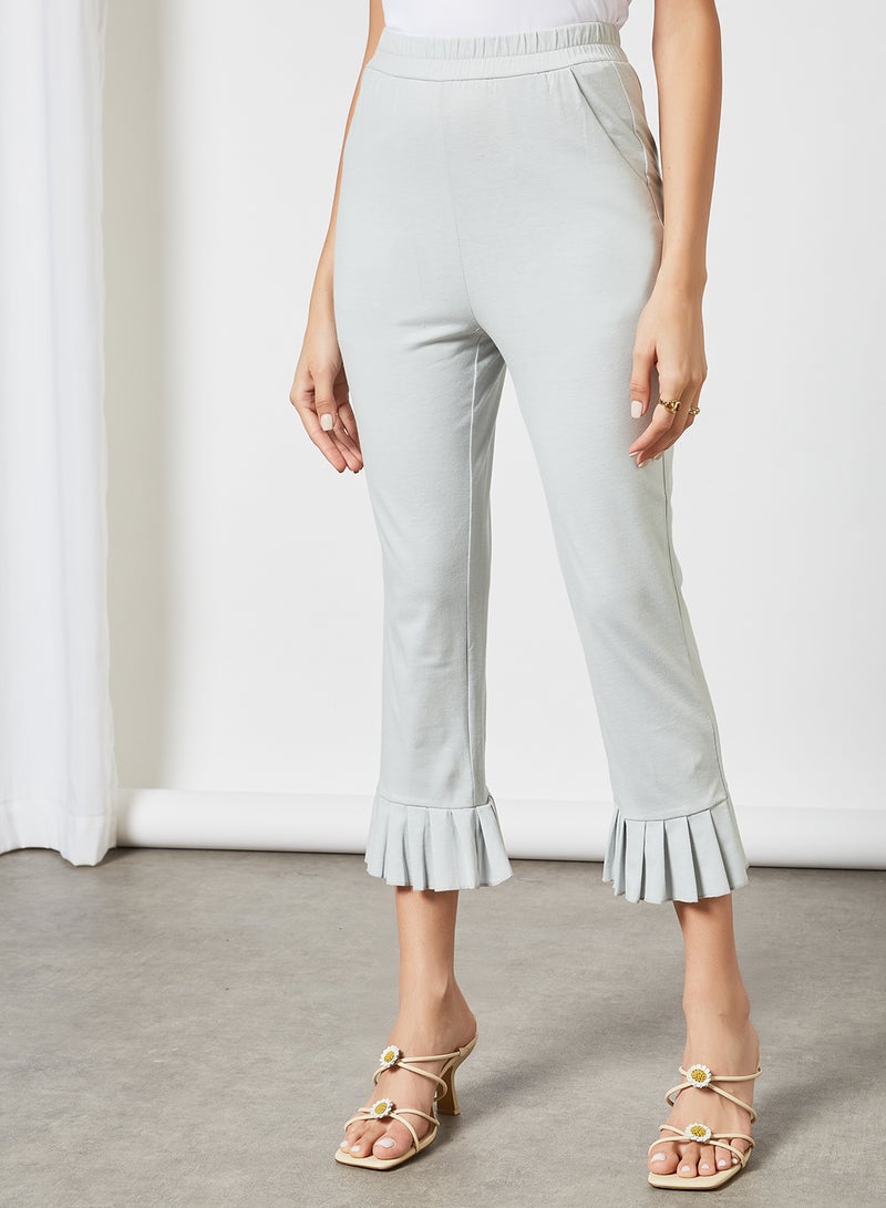 Aila Women's Casual Elastic Waistband Front Pocket Pleated Hem Cropped Pants Grey  - Image 1