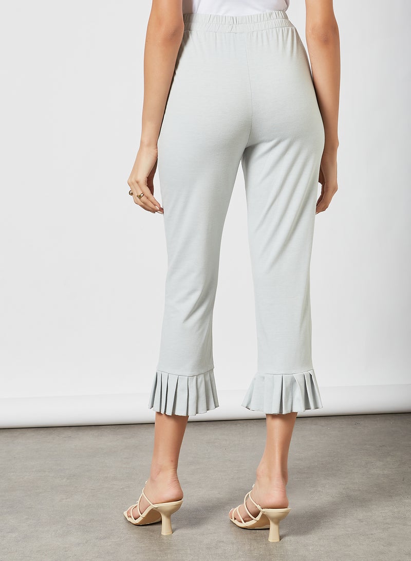 Aila Women's Casual Elastic Waistband Front Pocket Pleated Hem Cropped Pants Grey  - Image 2
