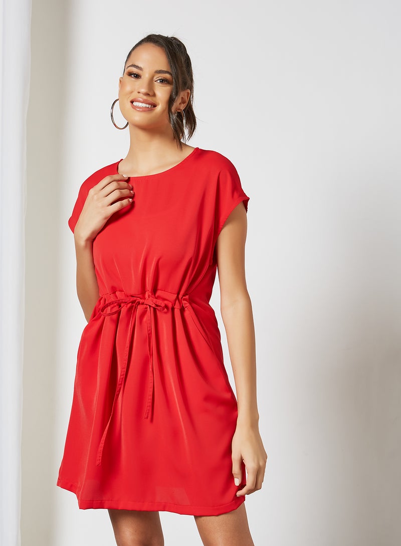 Aila Women's Tie-Up Waist Casual Wear Dress Red  - Image 1