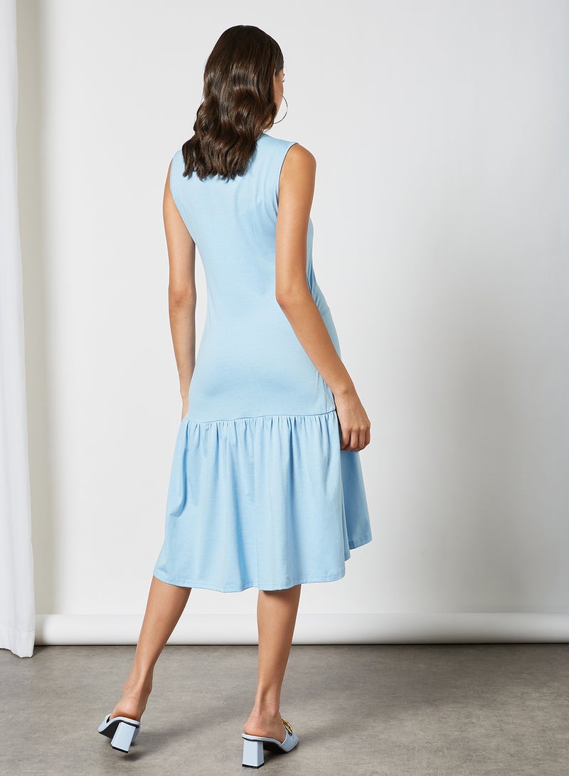 Aila - Women's V-Neck Midi Slip Ruffle Hem Dress Blue - Image 1
