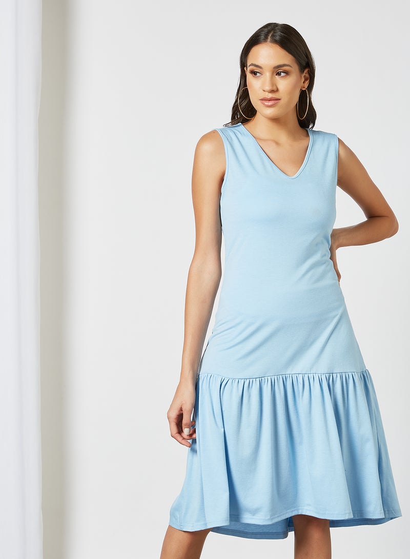 Aila - Women's V-Neck Midi Slip Ruffle Hem Dress Blue - Image 1