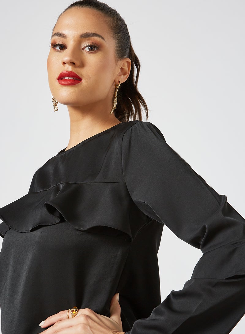 Aila Round Neck Ruffle Top Black  - Image 4