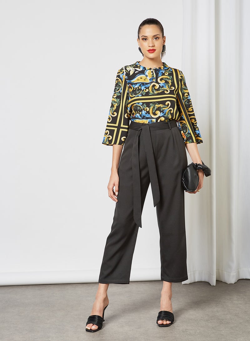 Aila Women's Causal Half Bell Sleeve Polyester Blend Printed Pattern Blouse With Round Neck Flat Collar Yellow Combo  - Image 3