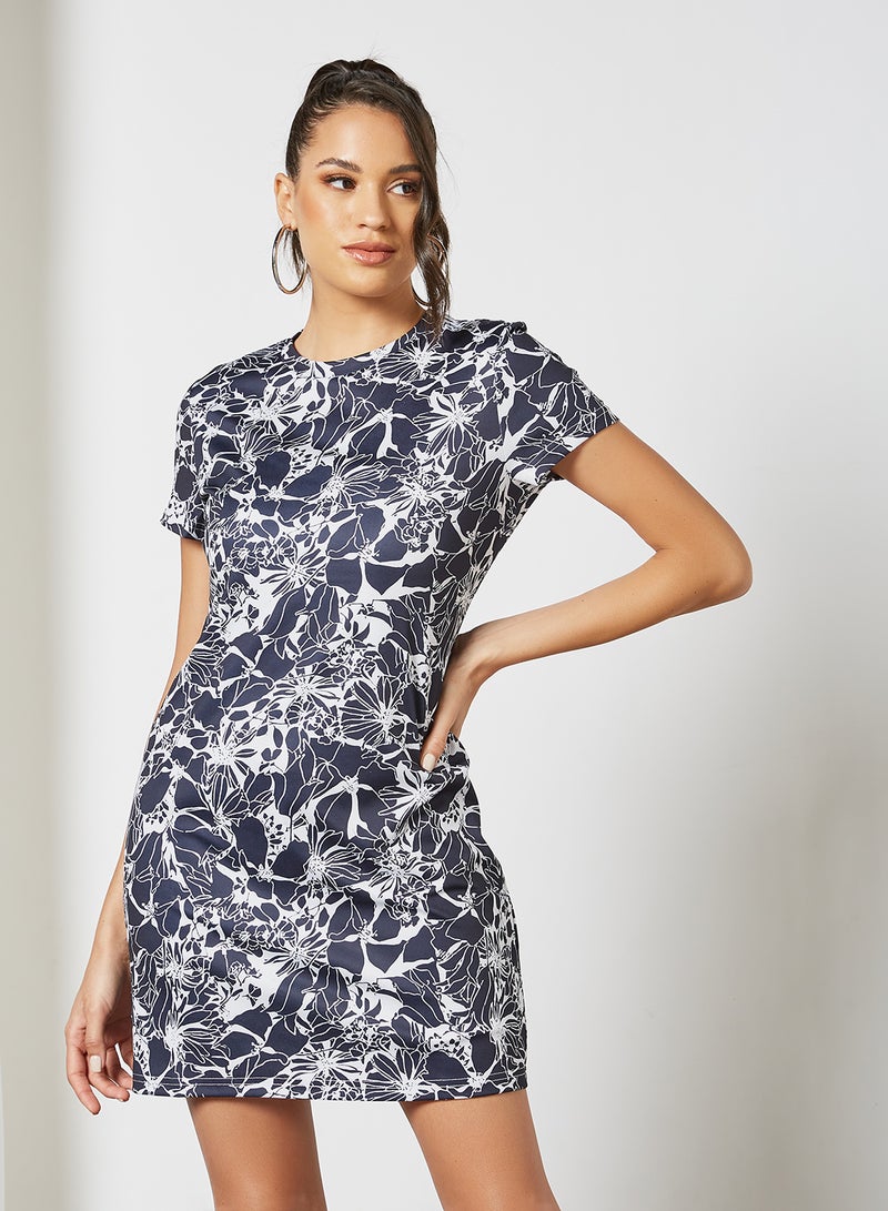 Aila - Women's Casual Short Sleeve Slim Mini Dress With Round Neck Printed Pattern Multicolour - Image 1