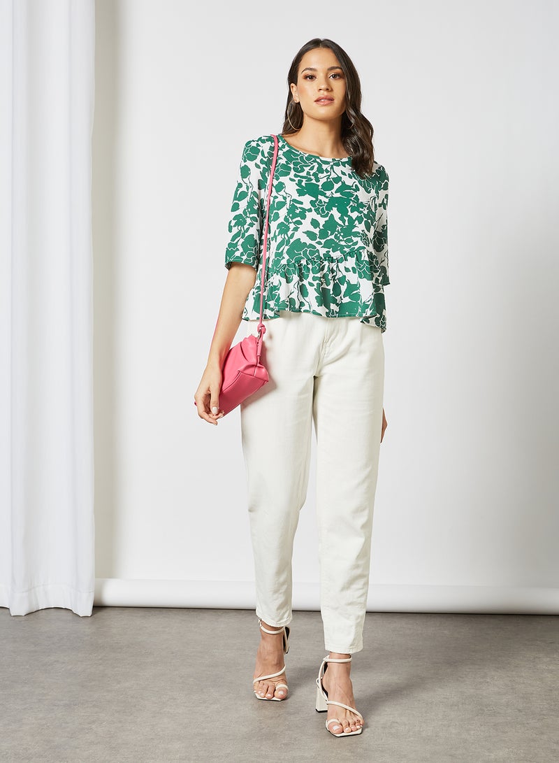 Aila Women's Casual Boat Neck Half Sleeve Top Green/White - Image 3