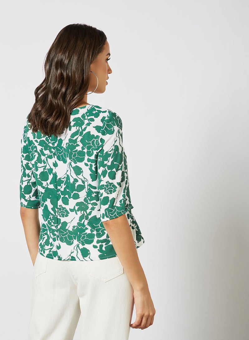Aila Women's Casual Boat Neck Half Sleeve Top Green/White - Image 2