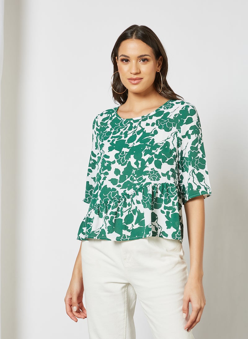 Aila Women's Casual Boat Neck Half Sleeve Top Green/White - Image 1