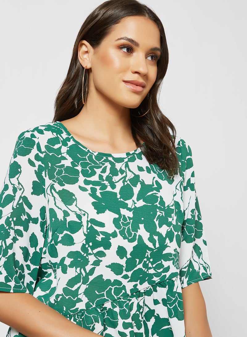 Aila Women's Casual Boat Neck Half Sleeve Top Green/White - Image 4