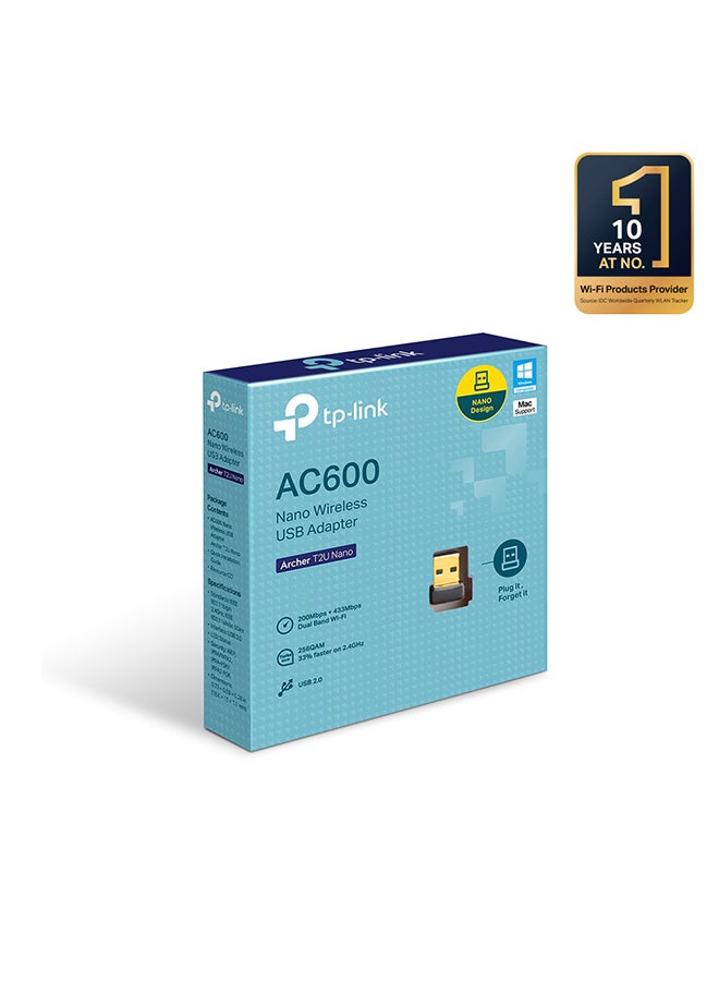 Renewed - Archer T2U Nano AC600 Dual Band Wireless USB Adapter, Nano Design Network Adapter/WiFi Dongle for PC Desktop & Laptop, Omni Directional,  Supports Windows 10/8.1/8/7/XP, Mac OS X Black