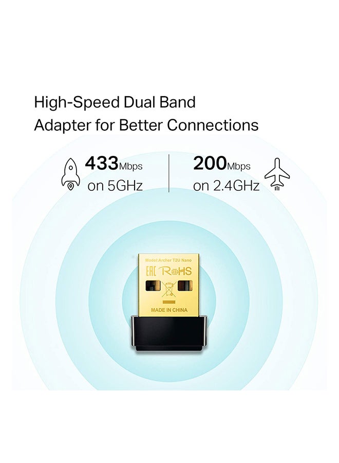 Renewed - Archer T2U Nano AC600 Dual Band Wireless USB Adapter, Nano Design Network Adapter/WiFi Dongle for PC Desktop & Laptop, Omni Directional,  Supports Windows 10/8.1/8/7/XP, Mac OS X Black