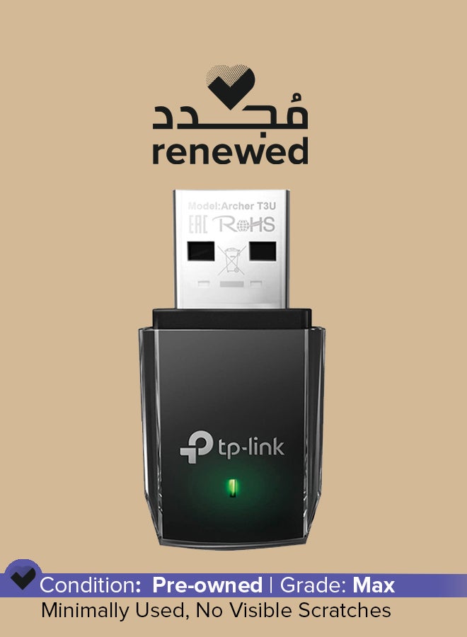 TP-LINK Renewed - Archer T3U AC1300 Wireless Dual Band MU-MIMO USB Adapter, Mini Design Network Adapter/WiFi Dongle for PC Desktop & Laptop, 10 Times Faster USB 3.0, Supports Windows 8.1/8/7/XP, Mac OS and Linux Black/Silver/Green - Image 1