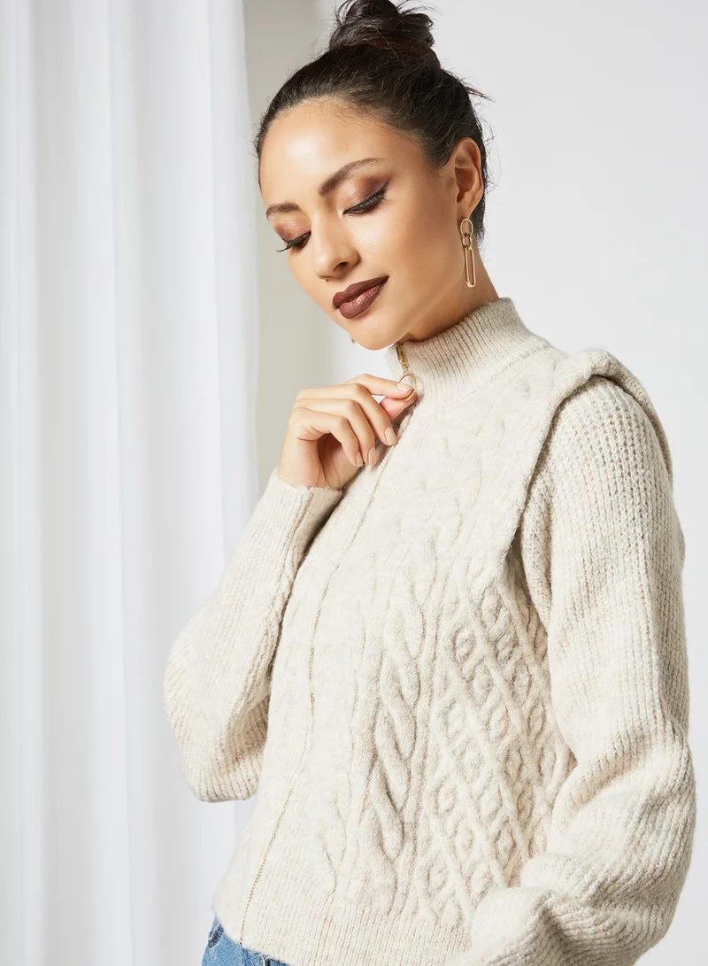 VERO MODA Cable Knit Cardigan Beige