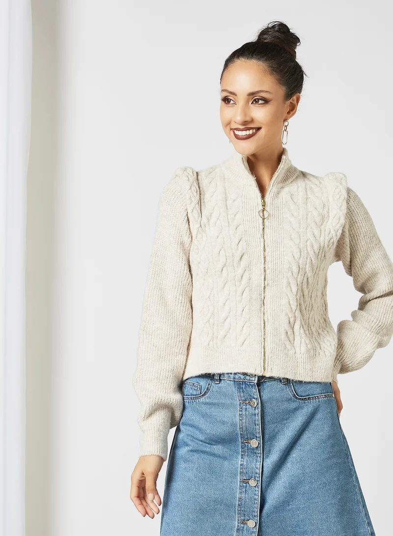 VERO MODA Cable Knit Cardigan Beige