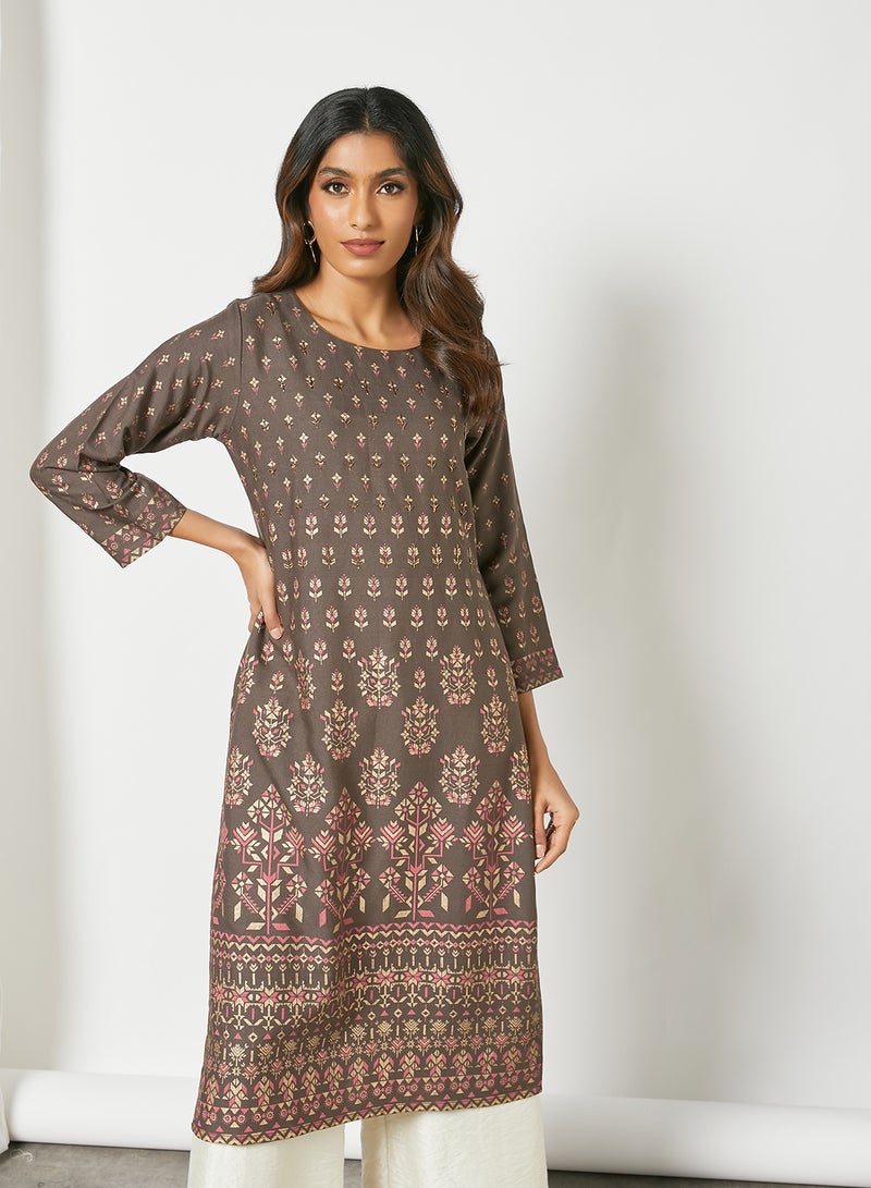 Zyna Fashion - Hand Embellishment Elegant Printed Kurti Multicolour - Image 1
