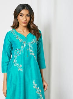 Hand Embellished Sweetheart Neck Kurta Green - v1633081751/N49888900V_3