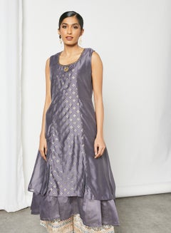 Unique Frill Pattern Sleeveless Kurta Grey