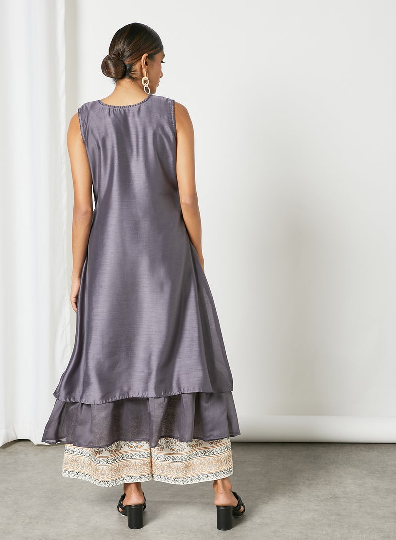 Zyna Fashion - Unique Frill Pattern Sleeveless Kurta Grey - Image 1