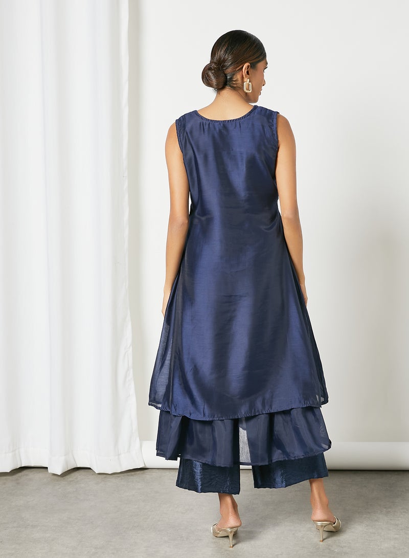 Zyna Fashion - Unique Frill Pattern Sleeveless Kurta Blue - Image 1