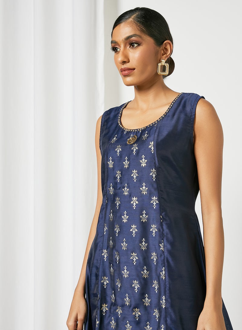 Zyna Fashion - Unique Frill Pattern Sleeveless Kurta Blue - Image 1